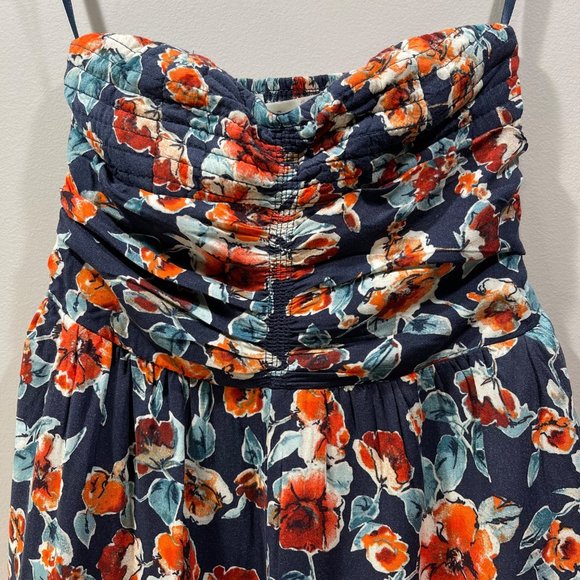 BAND OF GYPSIES Floral Jumpsuit Strapless Ruched Navy Size S - Picture 4 of 8